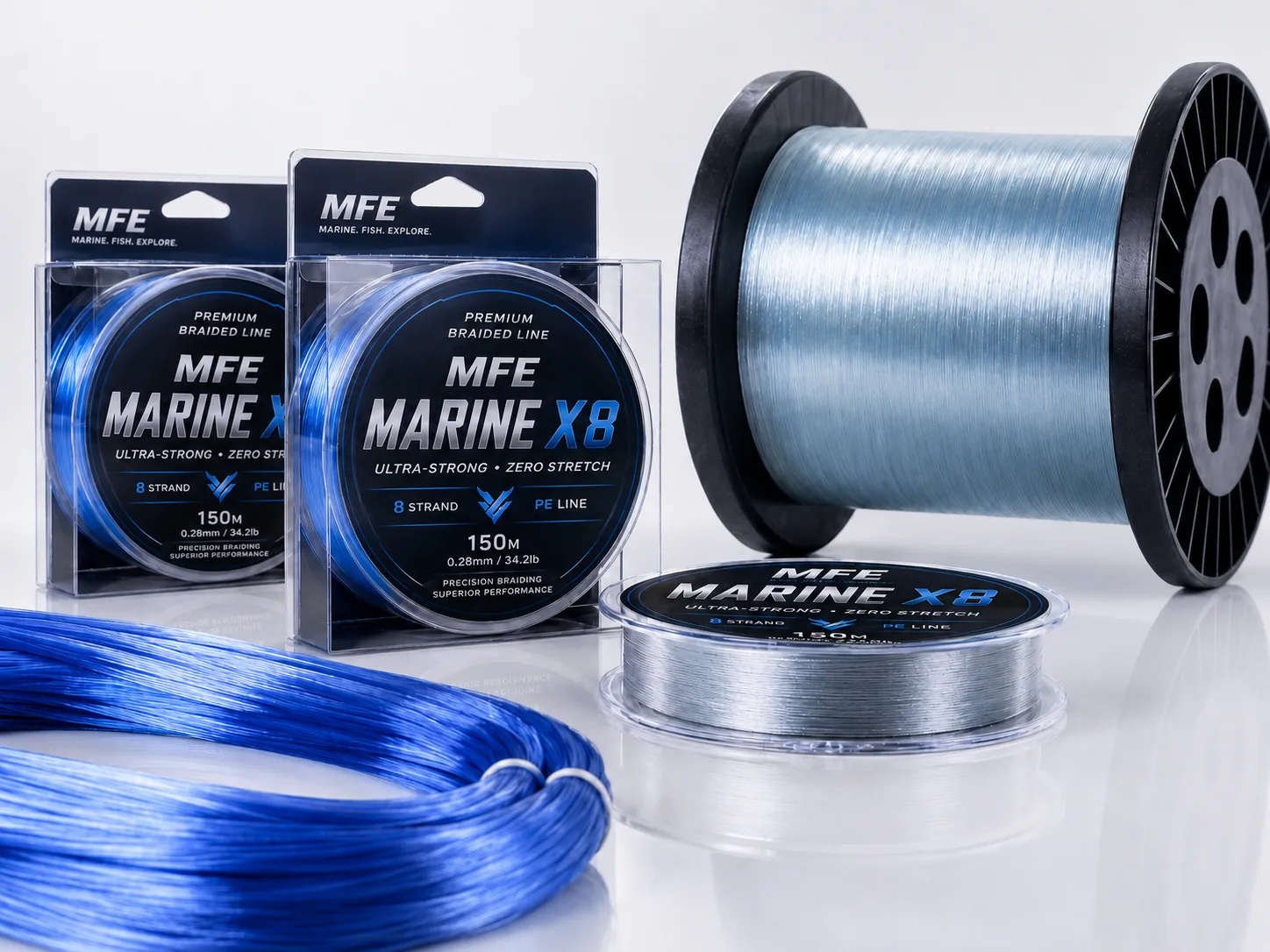 Braided fishing-line packaging and bulk spool formats
